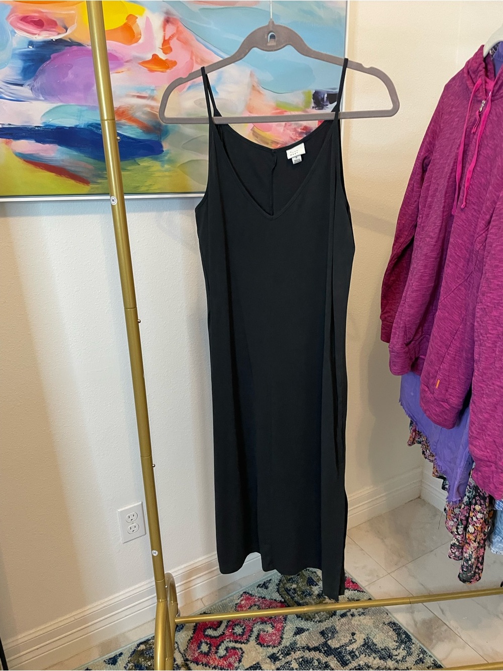 Sleek Black V-Neck Maxi Slip Dress Small